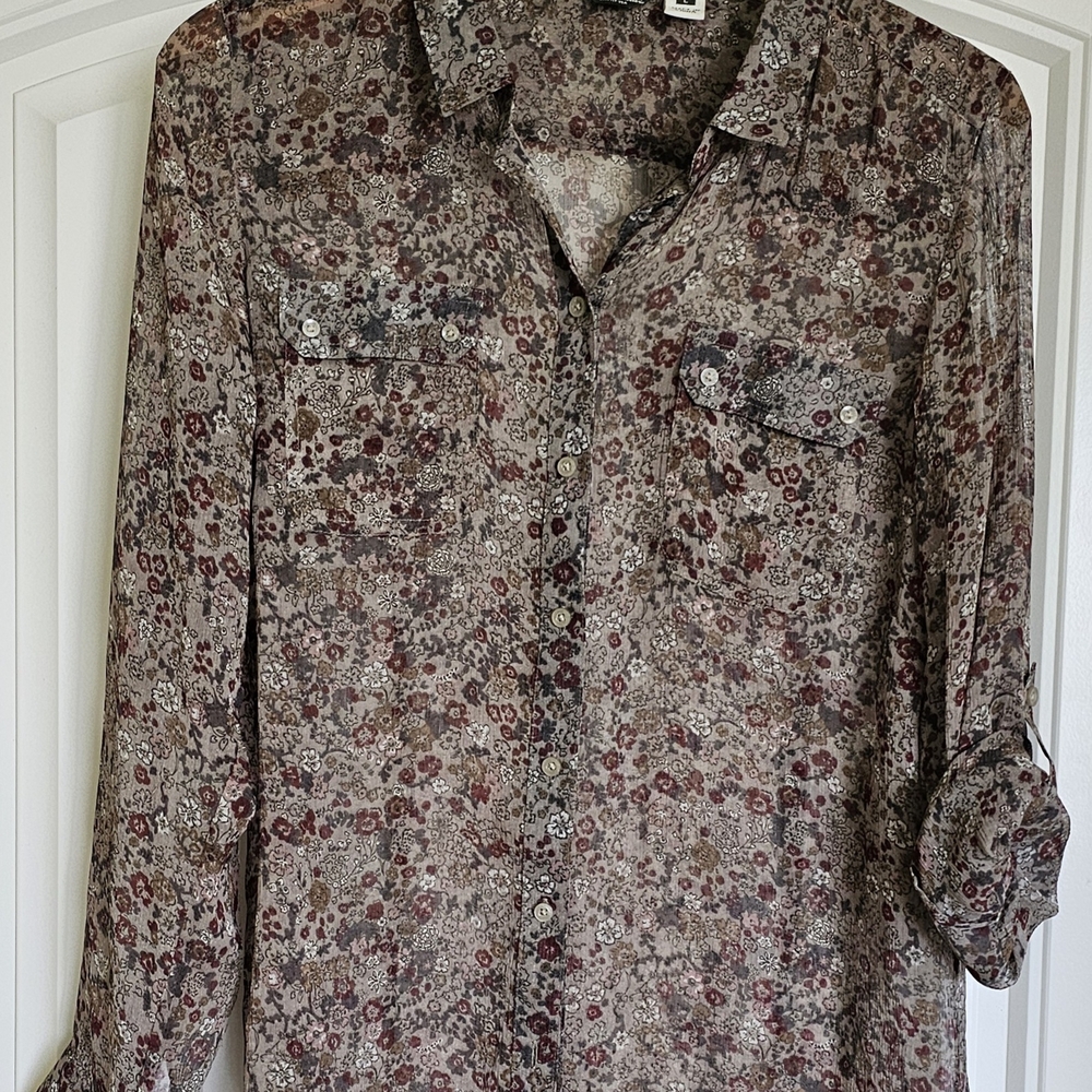 Eddie Bauer Floral Print Shirt - Red and Gray
